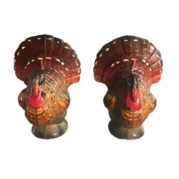 Vintage GURLEY CANDLE CO. Pair Turkey Candles 70's USA Thanksgiving Day Pilgrims - Picture 1 of 5